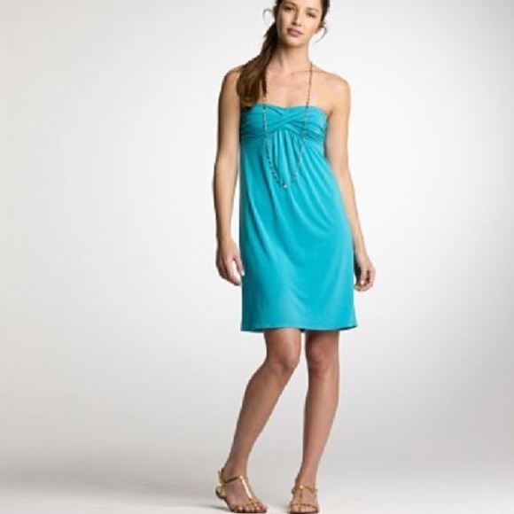 J. Crew - Dressy Jersey Twisted Front Strapless Dress in Papaya Coral - Picture 6 of 6
